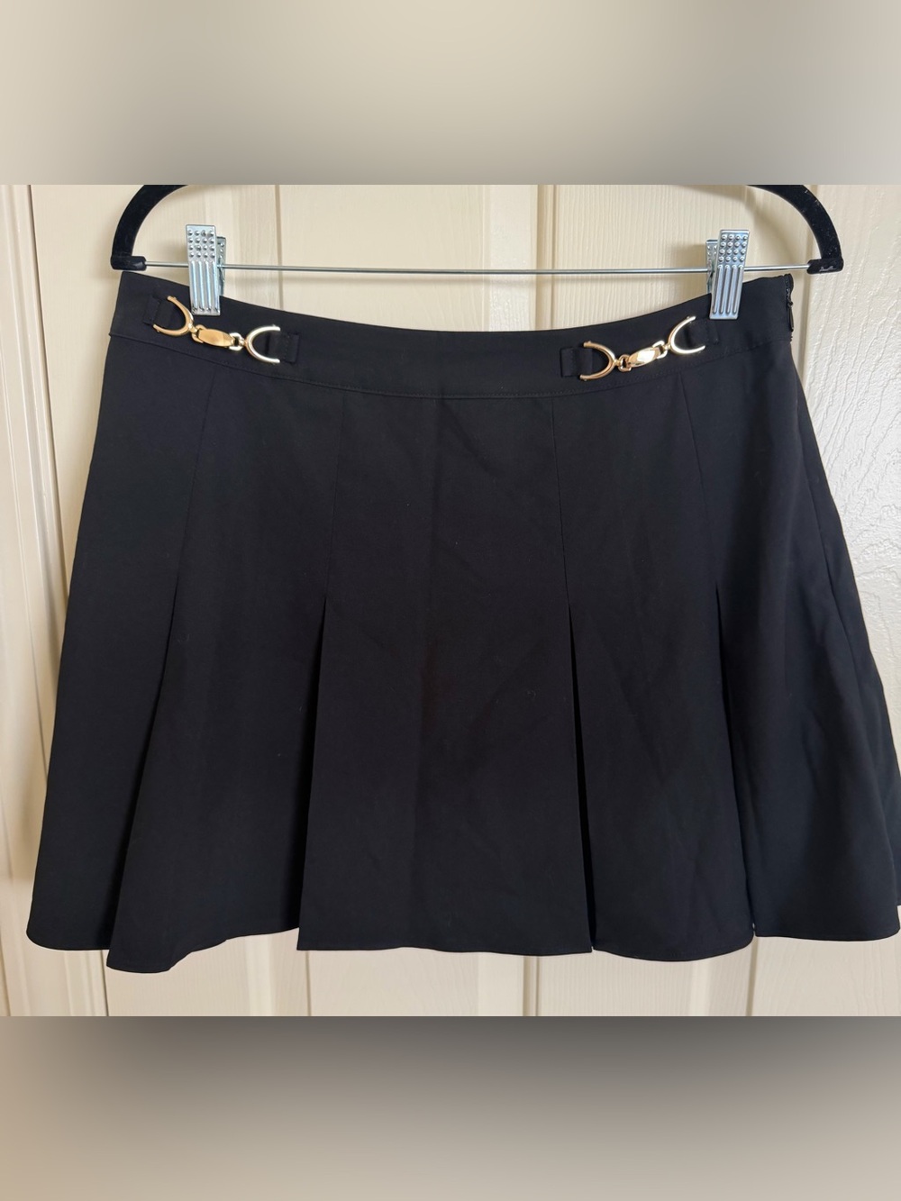 H&M Black Skater Mini Skirt with Gold Hardware
